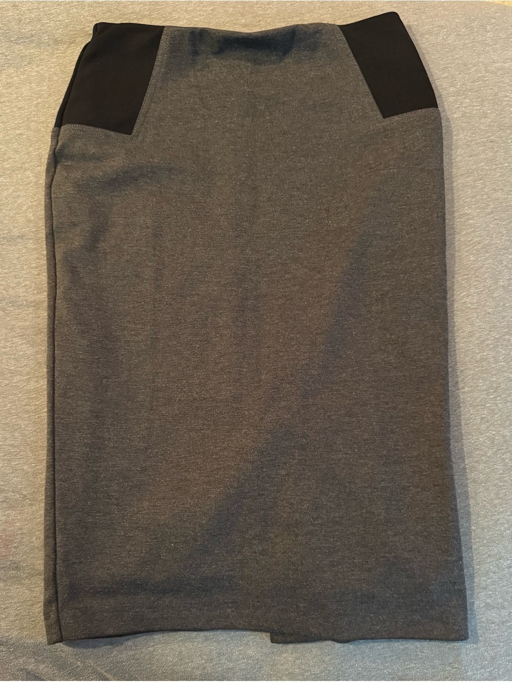 Classic Gray Pencil Skirt with Black Waist Panels
